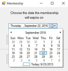 Enter Expiration Date or Choose Make Lifetime Member Click on the calendar for a drop down menu and click on the expiration date.