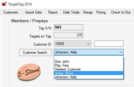 Add Rounds to Count Down 5-Stand Card Before adding targets to a card, it must be assigned to a customer. Select a customer and click on the Assign Tag button.