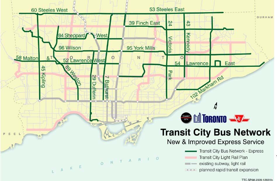 Following the RGS, the TTC published the Transit City Bus Plan (TCBP) in August 2009.