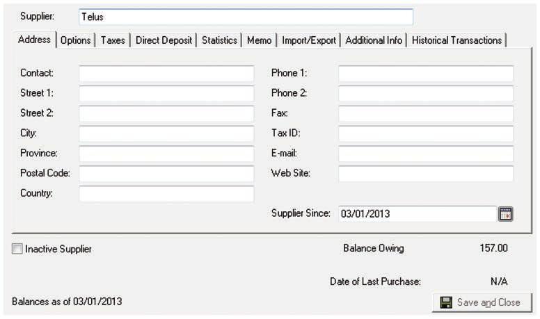 Lesson 1 Sage 50 Premium Accounting 2013 Level 2 7 Select the Address tab to view the screen illustrated below. Notice that the Balance Owing shows $157.