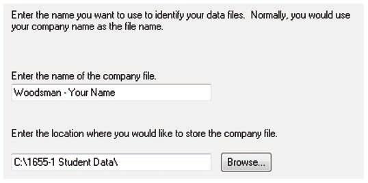 Setting Up Data Files and Customizing Settings Lesson 1 11 Click Next. This opens the Sage 50 File Name window.