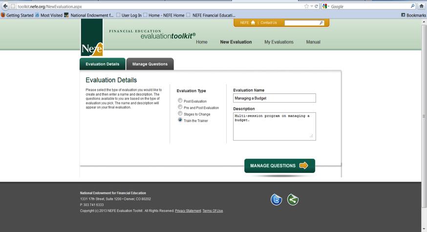 Design Your Evaluation The evaluation database is a do-it-yourself, Web-based resource that allows you to design evaluation tools for financial education programs.
