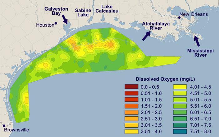 In 2013 - Hypoxia Zone in Northern Gulf of Mexico measured at 5,800