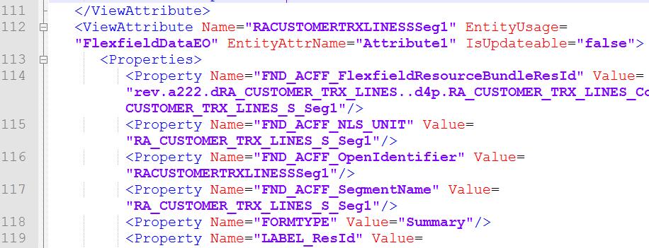 Chapter 3 Integrating Order Management Cloud In this example, search the XML file for a view attribute that contains RACUSTOMERTRXLINESSSeq1: 13.