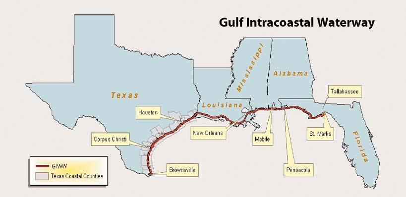 Figure 2-1,300 Mile GIWW The GIWW is the nation s third busiest waterway with the Texas portion handling over 58 percent of its traffic. In Texas, the GIWW is 423 miles long.