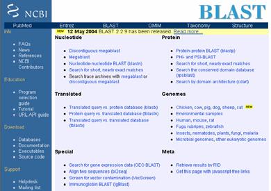 BLAST program blastn (nucleotide BLAST) blastp (protein BLAST)