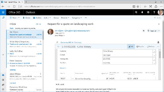 Quote to cash, all within Outlook Create quotes, process orders, and submit invoices without leaving Outlook Access live Dynamics 365 for Financials data,