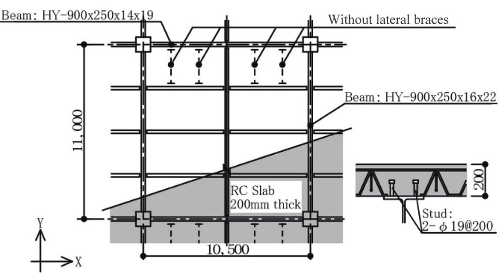 Table 7 Cross-sectional dimension of beams Direction Cross-sectional dimension sectional beam on the X structure plane, it was confirmed that lateral braces were made unnecessary