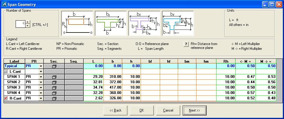 FIGURE 1.1-5 Click Next on the bottom line to open the next input screen. 1.1.2.2 Enter Support Geometry This screen is used to input column/wall heights, widths and depths.