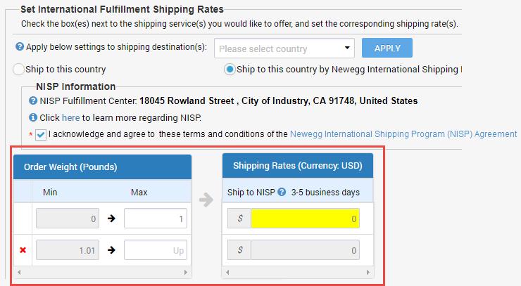 Please note: this will be used to calculate the shipping rate, charge to customers, for the domestic shipping to Newegg warehouse facility. 9. Click SAVE to complete. 10.
