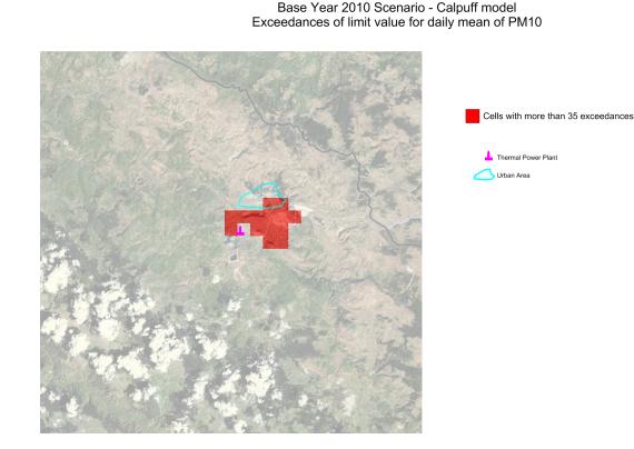 Air Pollution XXI Figure 2: Figure 3: 237 Annual average concentration of pollutants over Pljevlja, 2010. Area of exceedance of daily average of PM10 over Pljevlja in 2010.