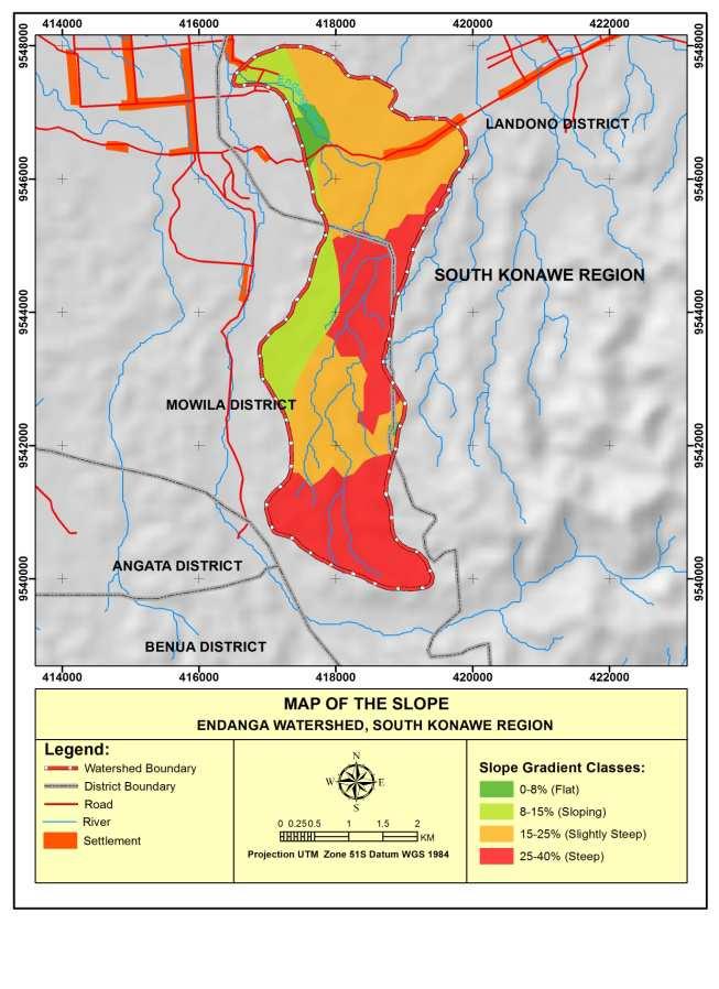 104 Sitti Leomo et al, 2016 25-40%). Majority of the area in Endanga watershed is sloping and slightly steep (83.24%), hence it has a very high probability of erosion. 4.