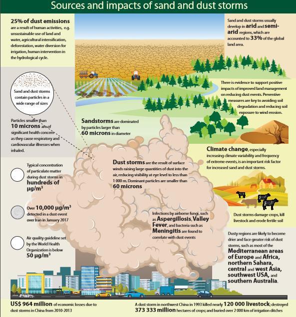 By 2020, between 75 and 250 million Africans are likely to be exposed to increased water stress Sand and Dust Storms Climate change is an important factor in the loss of productive land, livestock