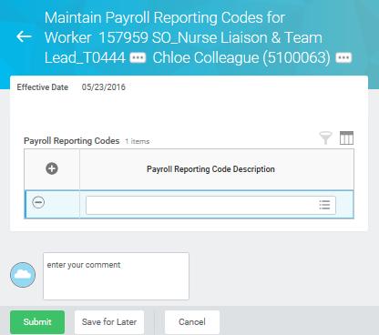 7. Click the prompt icon to select the payroll reporting code for the