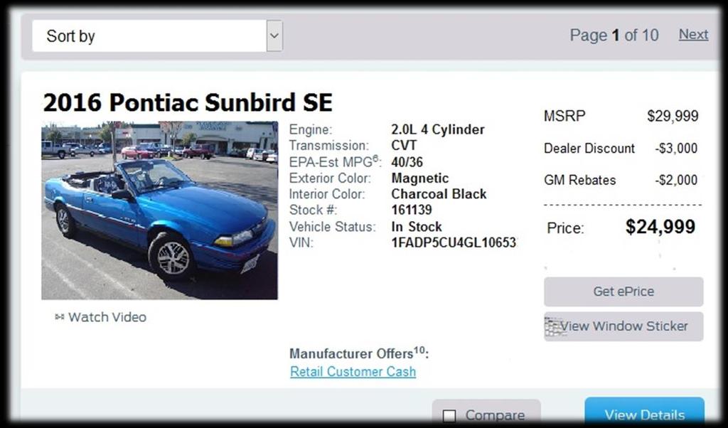 Acceptable - Individual Dealer Site Inventory page listings include only rebates / discounts available to all.