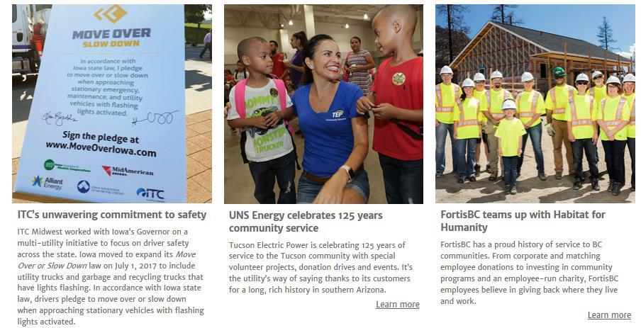 Community Involvement Fortis utilities share a commitment to community service Our companies are spread across Canada, the United States and the Caribbean but there is one principle that they all