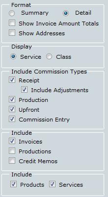Commission Report (Additional Options) Format: Select how you want to view the report and select whether or not you want to Show Invoice Amount Totals.