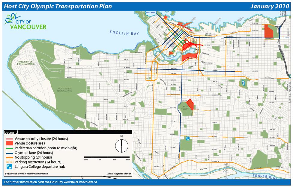 Vancouver Host City Transportation Plan Map Businesses were generally encouraged to reduce their transportation requirements during the Games by ordering goods in advance, scheduling periodic or