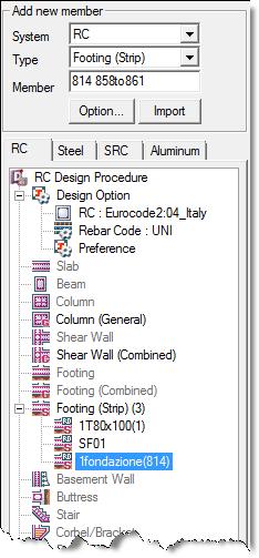 0 Input Data. Select a strip footing from the tree menu.. Specify Member Name and the additional task scope after design. 3.