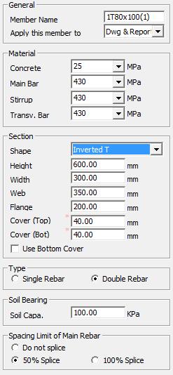 Enter section size and concrete cover depth. Use Bottom Cover: Check on the option to apply identical concrete cover depth for top and bottom. 5.