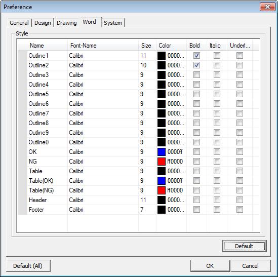 0 Preference Setting. Click General tab.. Click Word tab. User Interface Mode Select default model when executing the program.