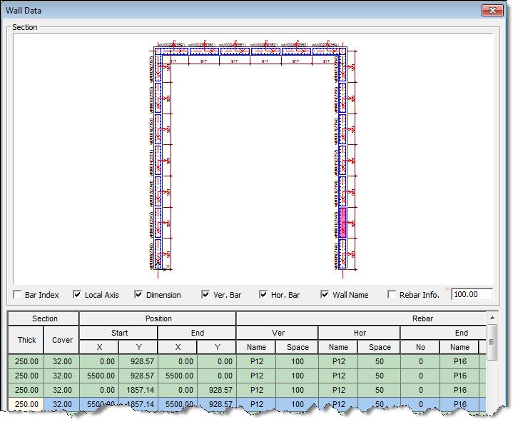 Divide by exact space: Specified rebar spacing is applied from the End or Middle of the unit wall. 4. Specify wall thickness and concrete cover thickness.