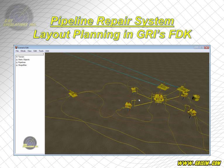 In the Field Development Kit, the pipeline repair equipment can be laid out in the desired geo-referenced location to provide an overview of surrounding structures and