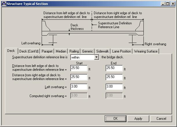 Next define the structure typical section by double-clicking on Structure Typical Section in the Bridge Workspace tree.