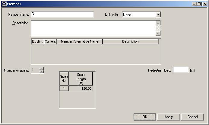 Describing a member: The member window shows the data that was generated when the structure definition was created. No changes are required at this time.
