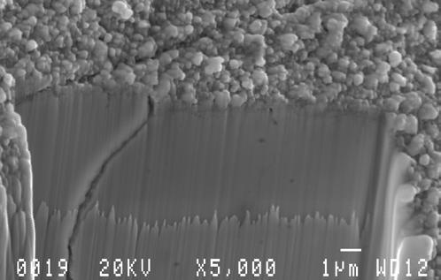 17a) Notch surface of a specimen tested in air for approximately 460 hrs. Max dwell at 855 MPa. Vertical loading axis. 17b) Notch surface of a specimen tested in vacuum for approximately 500 hrs.