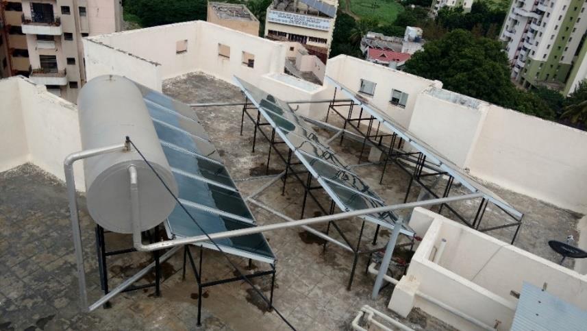 Magarpatta City, Pune: Solar Water Heating SWH system for all residential units integrated during design stage Individual SWH system for Individual housing