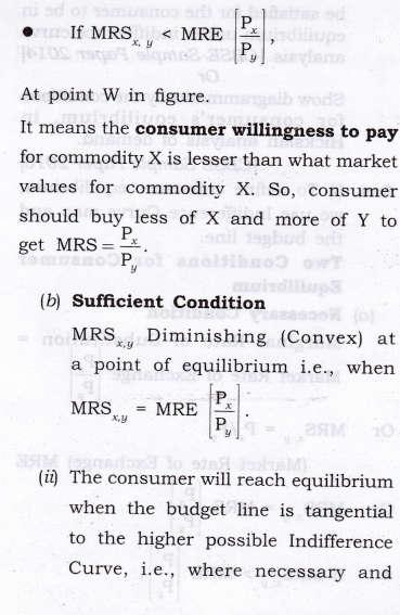 sufficient conditions satisfy. In the abov e diagram, the consumer will reach equilibrium at point E where budget line RS is tangential to the highest possible IC2.