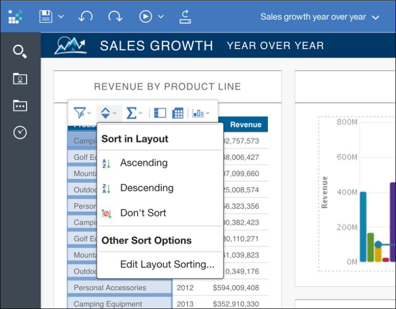 A new mobile experience Cognos Analytics from Safari on ipad Access through the same URL as on desktop Interface only shows the capabilities supported on mobile On demand toolbar menus are touch