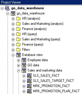 IBM COGNOS REPORT STUDIO: AUTHOR PROFESSIONAL REPORTS FUNDAMENTALS (V10.2) 5. In the Project Viewer pane, expand go_data_warehouse\database view\sales and marketing data.
