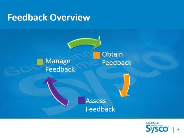 Slide 6 Feedback Overview.5 minute SAY When we look at the feedback loop, we first need to obtain feedback, and then assess it. Is it positive or negative feedback?