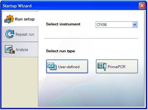 Page 5 of 11 7. Use the program labeled Decontamination on the Bio-Rad qpcr instrument. 7.1. Select User-Defined in the Startup Wizard under Run setup. 7.2.