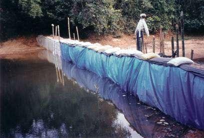 Innovation Varanashi sand bag and plastic barrage first attempt In the beginning of 2003 summer, a temporary barrage(dam) (35 m