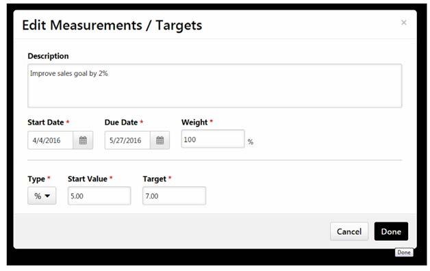 If the goal is large or broad, add a specific metric by checking the box labeled Include Target.
