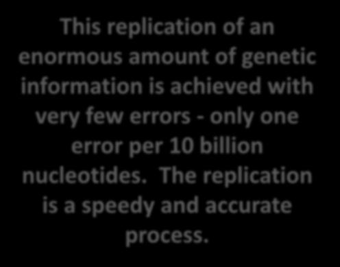 per 10 billion nucleotides. The replication is a speedy and accurate process.