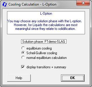 FeO-MnO : Scheil-Gulliver cooling L-Option 1 Right-click on the + column to open the FACT-SLAG extended menu and select L cooling calculation.