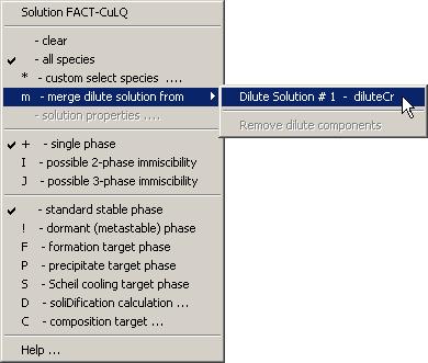 Merging the ideal solution dilutecr and FACT-CuLQ 7 Select m - merge dilute solution from > Dilute Solution #1 - dilutecr # denotes species also used in ideal