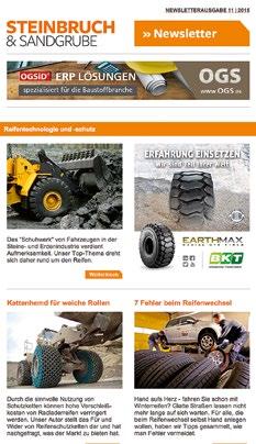 Newsletter ADVERTISING IN THE STEINBRUCH & SANDGRUBE NEWSLETTER In our newsletters we provide detailed insights and summaries of the most important events of our industry and specialist subject