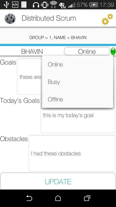 Bhavin now sets his status to Busy from Online.