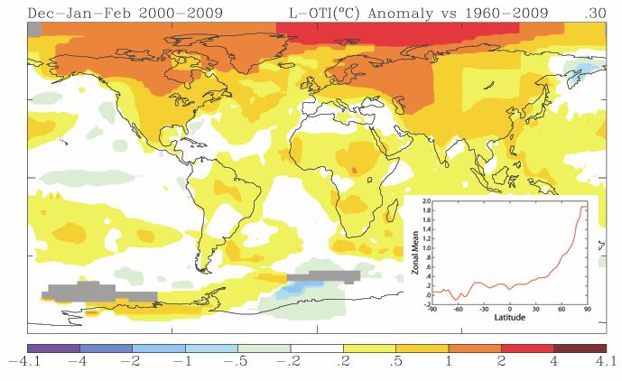 Surface air and sea surface temperature trends, 1970-2009, for