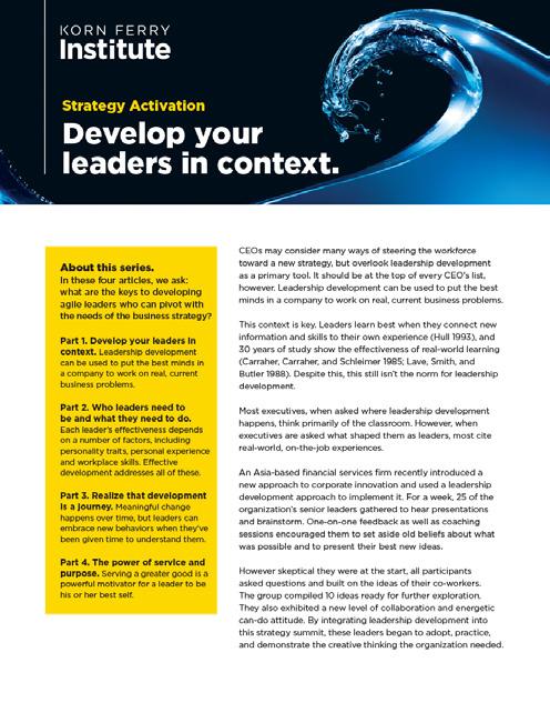 LEADERSHIP DEVELOPMENT: A DIFFERENCE FOR DISTINCTION 5 The Four Pillars of Leadership Development. Leadership development falls short all too often because it lacks relevance.