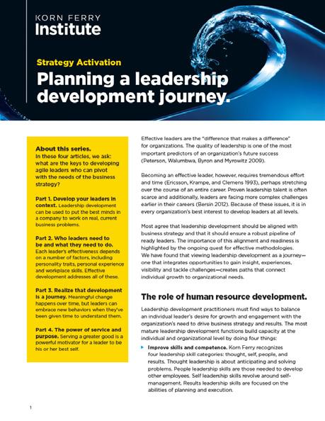 6 Learn more. More information on this pillar may be accessed in the Korn Ferry report Strategy Activation: Planning a leadership development journey. http://infokf.kornferry.