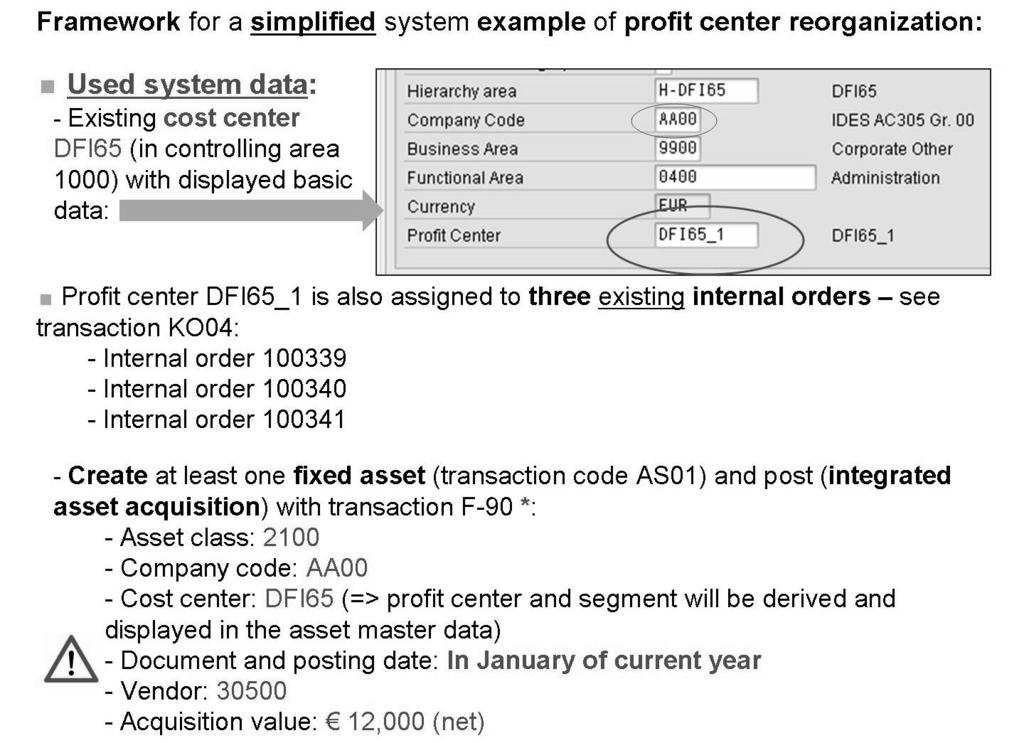 Unit 4: Profit Center Reorganization AC612 Currently out of scope of the reorganization of profit centers, are: Reposting of P/L accounts Reposting of balance sheet accounts without open item