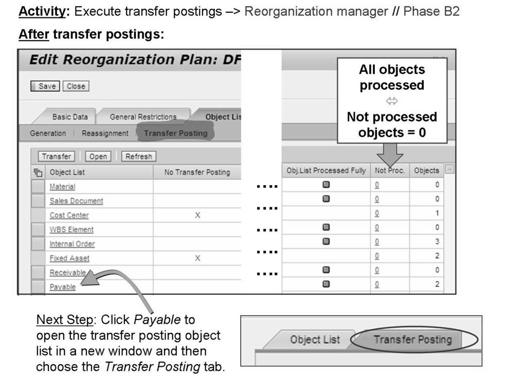 AC612 Lesson: Profit Center Reorganization Figure 95: Transfer Postings (2) In the History column (not displayed above), click Open and information about the posting run is displayed.