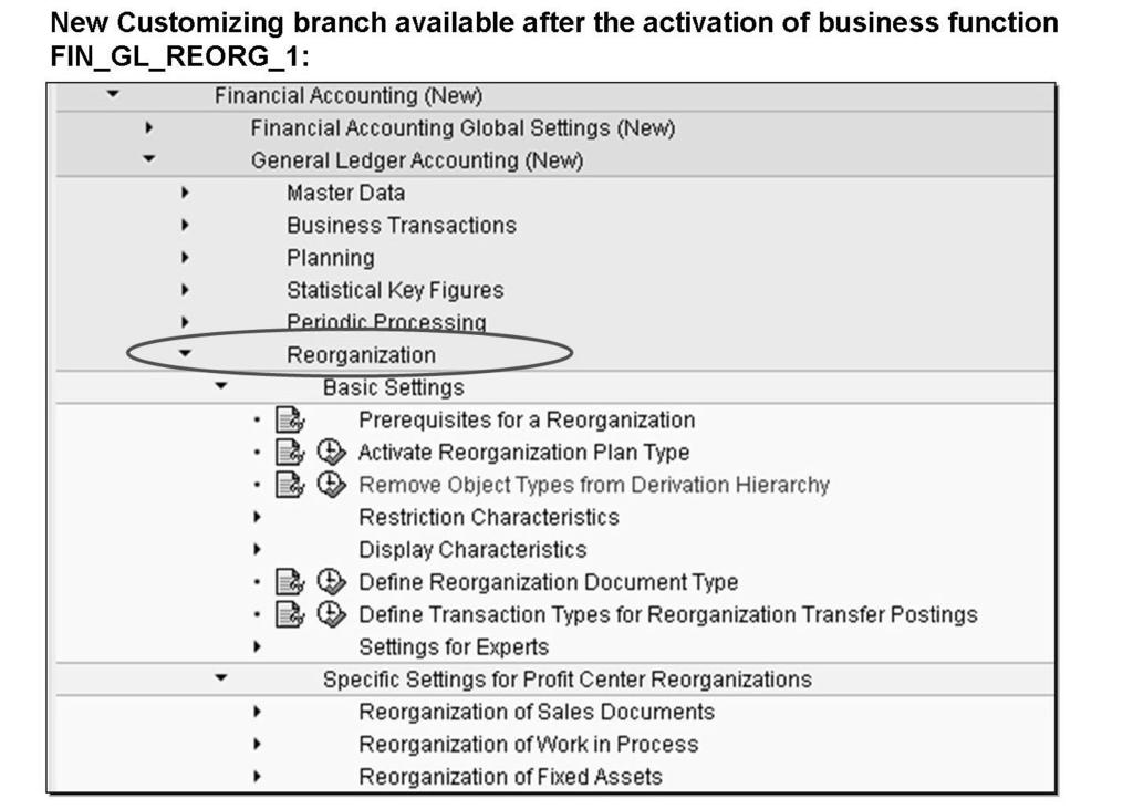 AC612 Lesson: Profit Center Reorganization Figure 100: Customizing Not all steps of the new Customizing branch are mandatory.