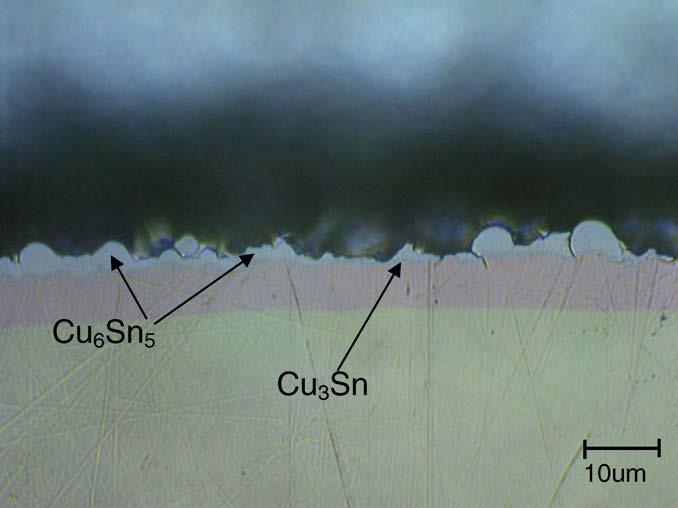 Optical microscopy, SEM, and EDS techniques were employed to identify the fracture surfaces. In all cases, multiple failure locations were studied. Inspection of the fracture surface of Sn 0.
